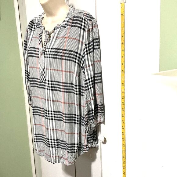 TORRID Split Front With Neck Ties 3/4 Sleeve Blouse Plaid Gingham Plus Size 2X - Picture 6 of 14